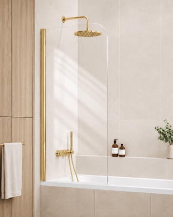 Badwand Torino 60 x 140 cm Goud Badscherm Draaibaar 5 mm, Verzenden, Nieuw, Bad