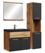Badkamermeubel Set Montreal 60 x 35 cm Eiken Zwart Badmeubel, Huis en Inrichting, Verzenden, Nieuw, Wastafelkast