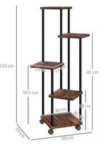 Design Plantenstandaard 5 Niveaus Hout en Staal Met Wielen, Verzenden, Nieuw