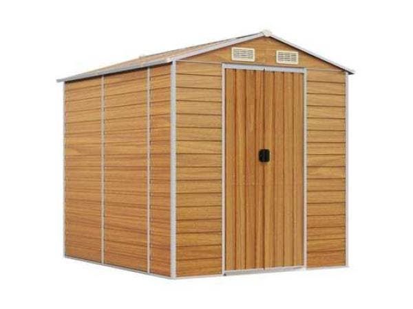 Veiling - VidaXL metalen tuinschuur houtlook 215x191x198cm, Tuin en Terras, Tuinhuizen