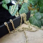 Gouden lange Singapore schakelketting, Sieraden, Tassen en Uiterlijk, Kettingen, Ophalen of Verzenden, Gebruikt, Overige kleuren