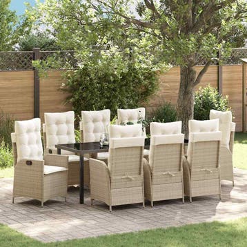 vidaXL Tuin eettafelset 9 st Beige poly rattan, Verzenden, Nieuw, Meer dan 8 zitplaatsen