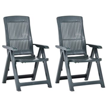 vidaXL Opklapbare ligstoelen, 2 stuks, groen plastic., Tuin en Terras, Tuinstoelen, Verzenden, Nieuw, Kunststof