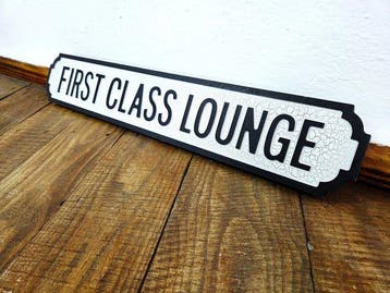 Reclamebord - First Class Lounge - 74 cm - Hout, Nieuw