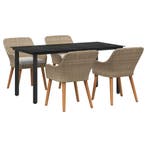 vidaXL Tuin eettafelset met kussen 5 pcs Beige poly rattan, Verzenden, Nieuw, Rotan
