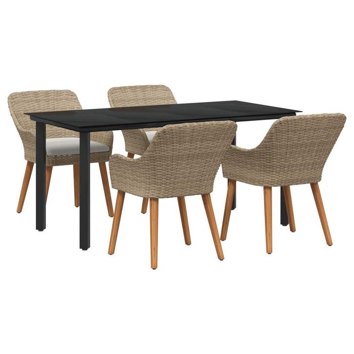vidaXL Tuin eettafelset met kussen 5 pcs Beige poly rattan, Tuin en Terras, Tuinsets en Loungesets, Nieuw, Rotan, Verzenden