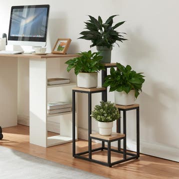 [en.casa] Plantenstandaard Ameland 67x34x34 cm zwart en hout, Verzenden, Nieuw