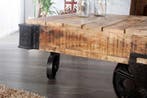 Solide design salontafel RAILWAY 110cm mangohout met 4, Ophalen of Verzenden, Nieuw