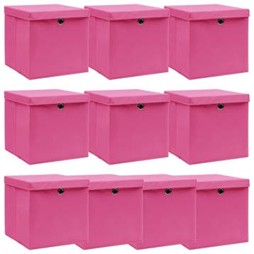 vidaXL Opbergboxen met deksel 10 st 32x32x32 cm stof roze, Verzenden, Nieuw