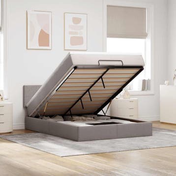 vidaXL Bed poef met matras en LEDs 140x190 cm stof taupe, Verzenden, Stof, Nieuw, Tweepersoons