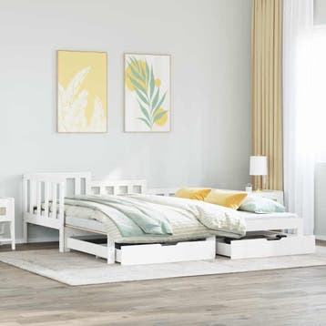 vidaXL Slaapbank met onderschuifbed/lades zonder matras, 90 cm, Eenpersoons, Verzenden, Wit