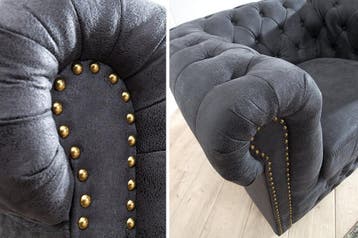 Chesterfield Fauteuil 105cm antiek grijs met knoopstiksels, Ophalen of Verzenden, Nieuw