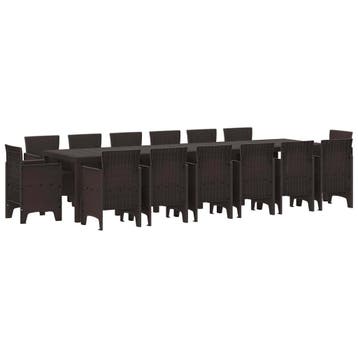 vidaXL Tuin Eetset 15 st Bruin Polt riet, Verzenden, Nieuw, 5 zitplaatsen