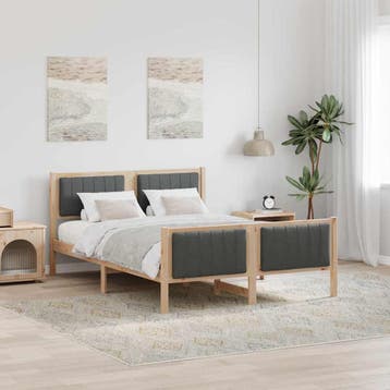 vidaXL Bedframe Bruin en donkergrijs 135 x 190 cm Massief, Bruin, Verzenden, Nieuw, Twijfelaar