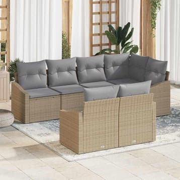 vidaXL Bankstel 7 st Beige poly rattan, Verzenden, Nieuw, Rotan, 7 zitplaatsen