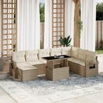 vidaXL 9-delige Loungeset met kussens poly rattan beige, Verzenden, Nieuw, Rotan, Loungeset