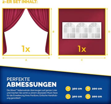 Zijwand voor paviljoen - 3x3m - 2 stuks - Rood - Tillvex®, Verzenden, Zo goed als nieuw