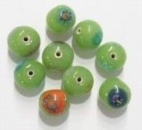 10 x glaskraal Italiaanse stijl millefiori rond groen 10 mm, Ophalen of Verzenden, Nieuw, Kraal