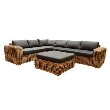 Sabuga hoek loungeset 5-delig naturel rotan, Ophalen of Verzenden, Nieuw