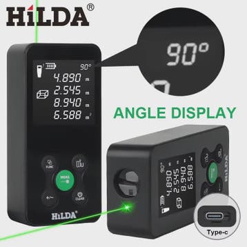 HILDA Laser Afstandsmeter 100M - Oplaadbaar met Hoekmeting e, Verzenden, Nieuw