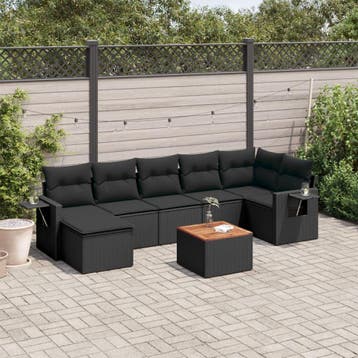 vidaXL 8-delige Loungeset met kussens poly rattan zwart, Verzenden, Nieuw, Loungeset