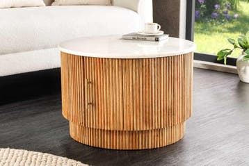 Ronde salontafel TRES CHIC 60 cm wit marmer bruin mangohout, Huis en Inrichting, Tafels | Salontafels, Ophalen of Verzenden, Nieuw