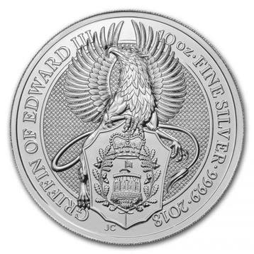 Queens Beast Griffin of Edward III - 10 oz 2018, Verzenden, Losse munt, Zilver