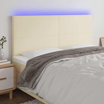vidaXL Hoofdbord LED 200x5x118/128 cm kunstleer crèmekleurig, Verzenden, Nieuw, Crème, Overige materialen