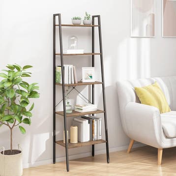 vidaXL Ladderrek met 5 schappen 56x35x174 cm donkerbruin en, Huis en Inrichting, Kasten | Boekenkasten, Verzenden, Nieuw, 50 tot 100 cm
