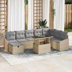 vidaXL Tuin Sofa Set met kussen met opslag 9 pcs Beige Poly, Verzenden, Nieuw, Rotan, Meer dan 8 zitplaatsen