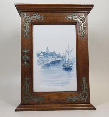 Kastje met grote tegel (schip en landschap) - Kast - Eik,