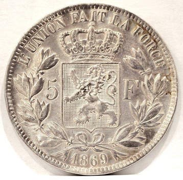 België. Leopold II. 5 Francs 1869 (Zonder minimumprijs), Postzegels en Munten