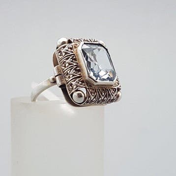 Zilver, Art Deco Blauwe Spinel(Getest) - Ring