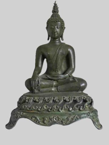 Antieke Bronzen Boeddha (47 cm) 19e Eeuw Sukhothai Troon, Ophalen of Verzenden, Brons