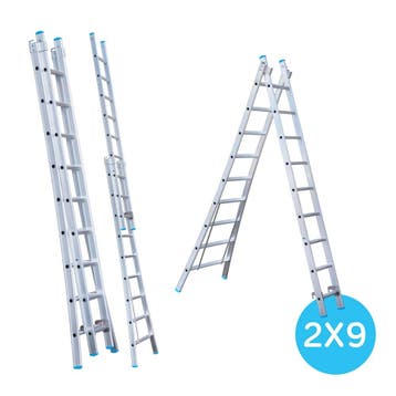 Eurostairs Reform ladder dubbel uitgebogen 2x9 sporten, Doe-het-zelf en Verbouw, Verzenden, Nieuw, Ladder