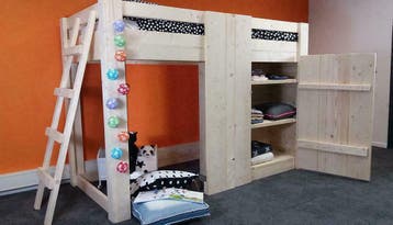 Steigerhouten halfhoogslaper incl. kast (gratis montage), Ophalen of Verzenden, Nieuw, Halfhoogslaper