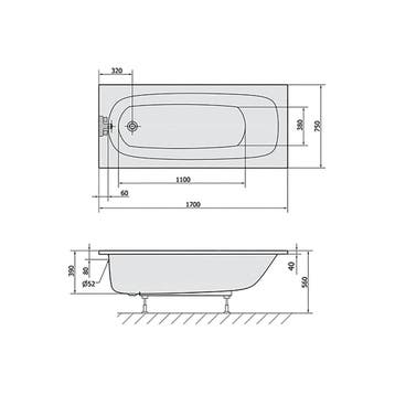 Ligbad Polysan Ebro Inbouw 170x75x39 cm Wit, Ophalen of Verzenden, Nieuw