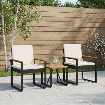 vidaXL Buitenmeubelset 3 st Zwart en Cream Wit poly rattan, Verzenden, Nieuw, Rotan, 3 zitplaatsen