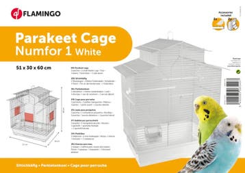 Vogelkooi Flamingo Numfor 1 Wit – Parkietenkooi 51x30x60 c, Verzenden, Nieuw, Metaal, Vogelkooi