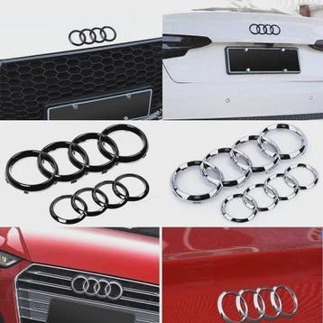 Zwart Audi Logo Embleem 4 Ringen - Voor Grille & Kofferbak, Auto-onderdelen, Overige Auto-onderdelen, Verzenden, Nieuw