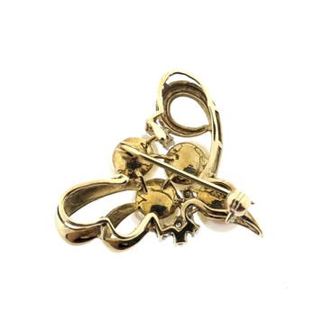 8 karaat abstracte broche met parel en diamant 0,08 ct., Gebruikt, Geel, Ophalen of Verzenden, Met edelsteen