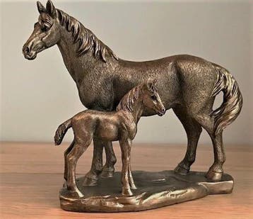 sculptuur, Bronze Effect Horse & Foal Figurine – Equestrian