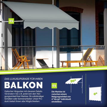 Klemluifel - Balkon luifel - Verticale luifel - 200 cm - Gri, Verzenden, Zo goed als nieuw