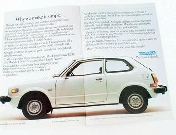 Vintage Honda Civic advertentie 'We Make It Simple' uit, Verzenden, Gebruikt