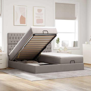 vidaXL Ottoman bed met matrassen 160x200cm stof taupe, Verzenden, 200 cm, Stof, 160 cm