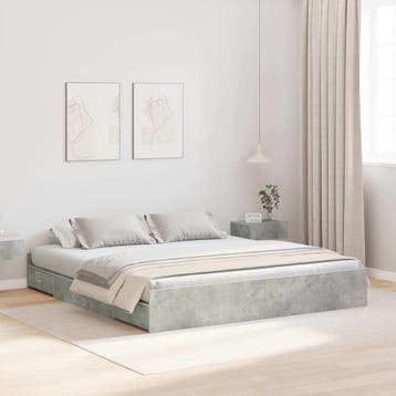 vidaXL Opbergbedframe met lade Beton Grijs 180 x 200 cm, Verzenden, Nieuw, Grijs, Hout