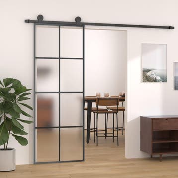 vidaXL Schuifdeur met beslag 76x205 cm ESG-glas en aluminium, Verzenden, Nieuw