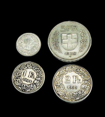 Zwitserland. Set of 4 coins: 1/2, 1, 2, 5 Francs 1939/1964, Postzegels en Munten