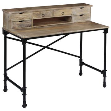 vidaXL Schrijftafel 110x50x96 cm massief mangohout en staal, Huis en Inrichting, Verzenden, Nieuw
