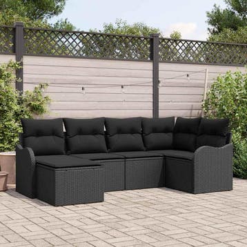vidaXL Tuin Sofa Set 6 st Zwart poly rattan, Verzenden, Nieuw, Rotan, 6 zitplaatsen